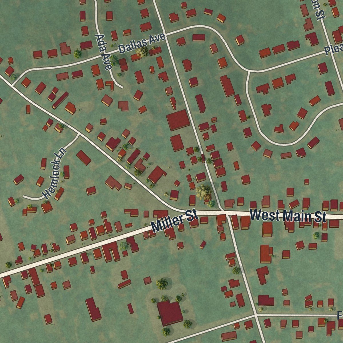 Second close-up of the map of the Borough of Strasburg, Lancaster County, Pennsylvania print showing more streets and buildings