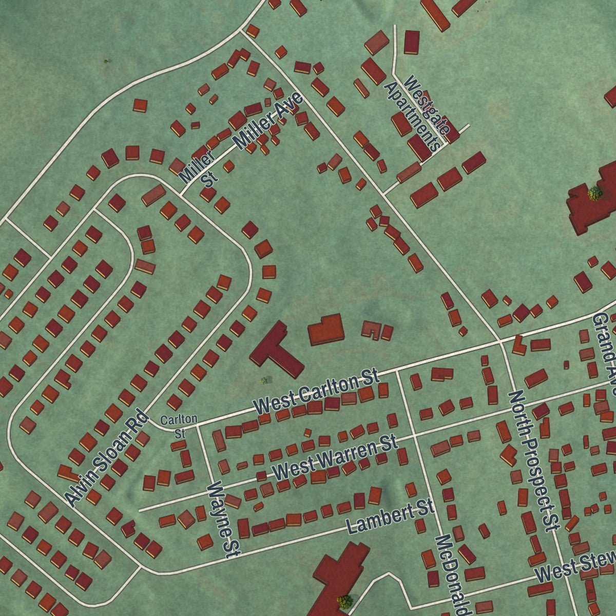 Second close-up of the map of the Borough of Washington, Warren County, New Jersey print showing more streets and buildings