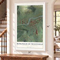 Borough of Westfield, Tioga County, Pennsylvania map, 24 x 36 inch print in a white frame by a staircase