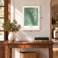 Boston, New York map, 12 x 18 inch print in a white frame in an entryway