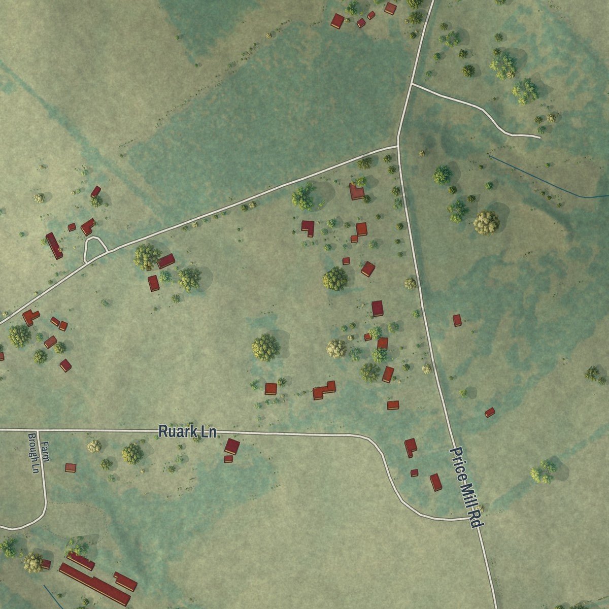 Second close-up of the map of Bostwick, Georgia print showing more streets and buildings