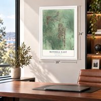 Bothell East, Washington map, 18 x 24 inch print in a white frame in a home office