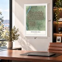 Boulder Hill, Illinois map, 18 x 24 inch print in a white frame in a home office