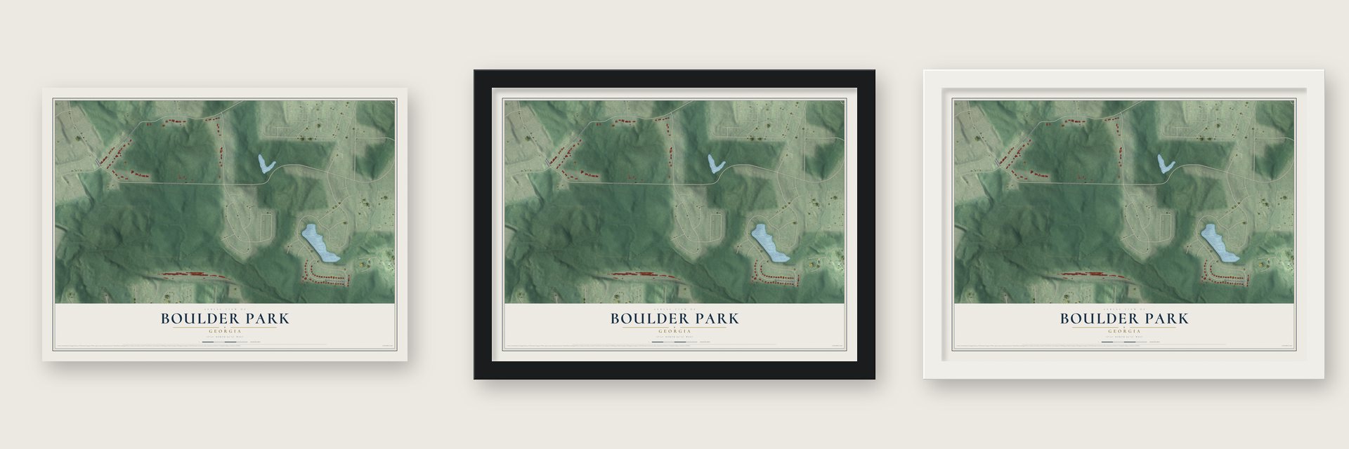 Boulder Park, Georgia map unframed, in a black wood frame and in a white wood frame