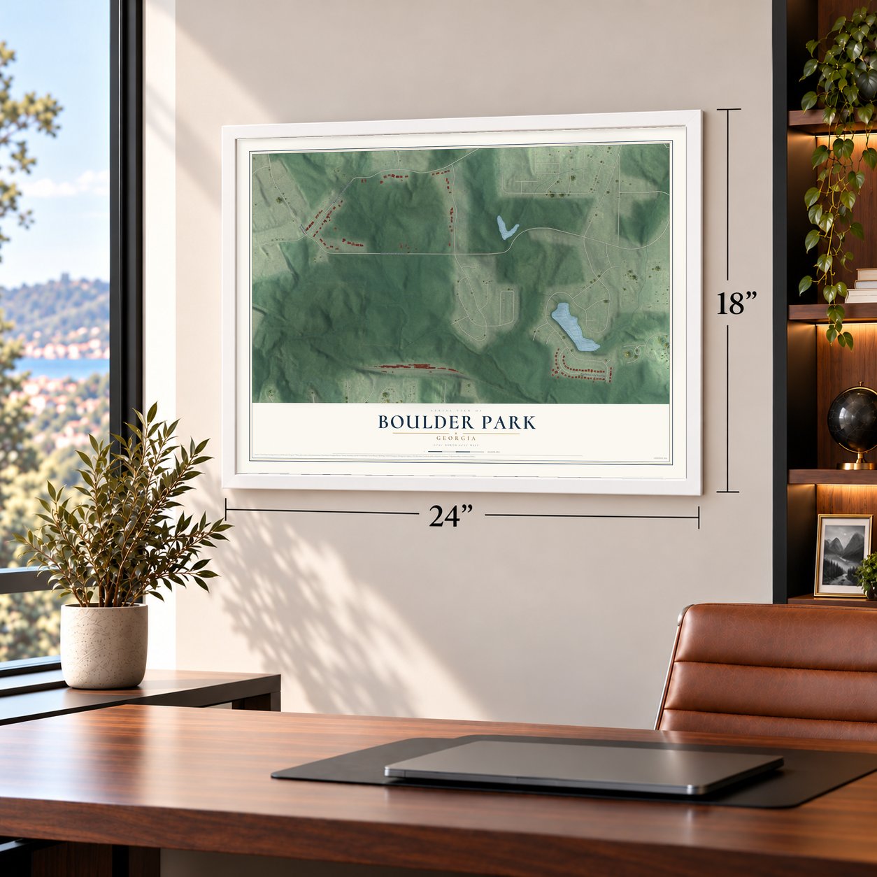 Boulder Park, Georgia map, 18 x 24 inch print in a white frame in a home office