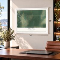 Boulder, Wyoming map, 18 x 24 inch print in a white frame in a home office