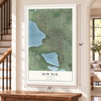 Bow Mar, Colorado map, 24 x 36 inch print in a white frame by a staircase