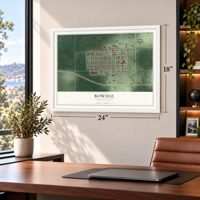 Bowdle, South Dakota map, 18 x 24 inch print in a white frame in a home office