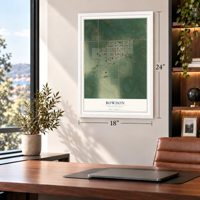 Bowdon, North Dakota map, 18 x 24 inch print in a white frame in a home office