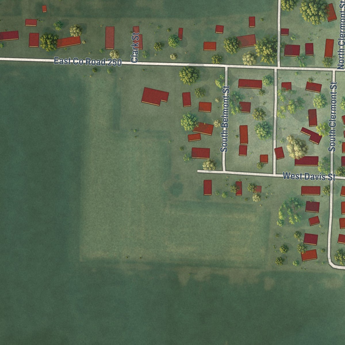 Second close-up of the map of Bowen, Illinois print showing more streets and buildings