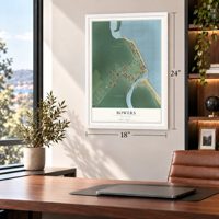 Bowers, Delaware map, 18 x 24 inch print in a white frame in a home office