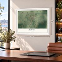 Bowlus, Minnesota map, 18 x 24 inch print in a white frame in a home office