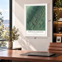 Bowmans Addition, Maryland map, 18 x 24 inch print in a white frame in a home office