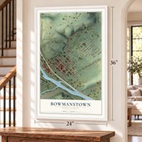 Bowmanstown, Pennsylvania map, 24 x 36 inch print in a white frame by a staircase