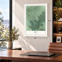 Box, Oklahoma map, 18 x 24 inch print in a white frame in a home office