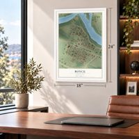 Boyce, Louisiana map, 18 x 24 inch print in a white frame in a home office