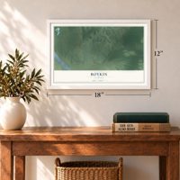 Boykin, Alabama map, 12 x 18 inch print in a white frame in an entryway