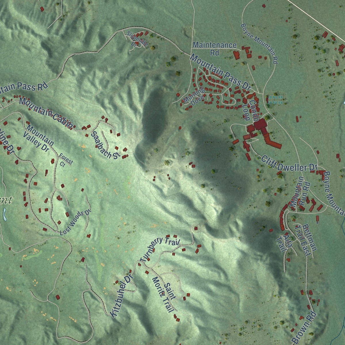 Second close-up of the map of Boyne Valley, Michigan print showing more streets and buildings