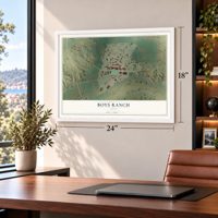 Boys Ranch, Texas map, 18 x 24 inch print in a white frame in a home office