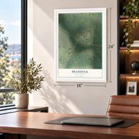 Braddock, North Dakota map, 18 x 24 inch print in a white frame in a home office