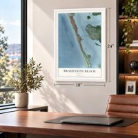 Bradenton Beach, Florida map, 18 x 24 inch print in a white frame in a home office