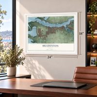 Bradenton, Florida map, 18 x 24 inch print in a white frame in a home office