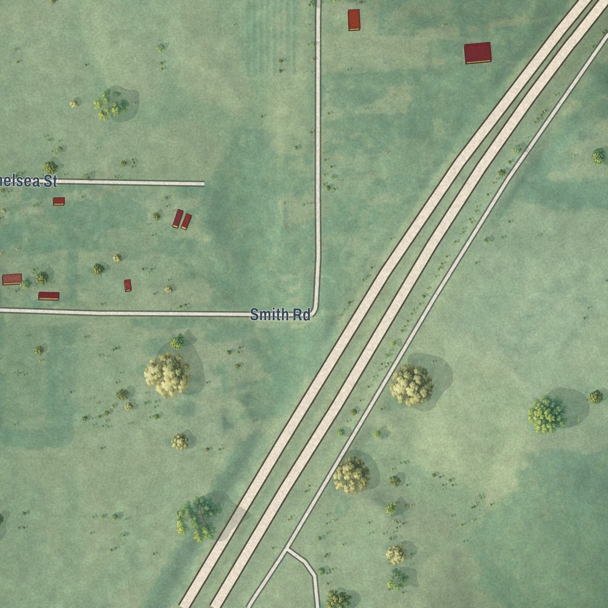 Second close-up of the map of Bradford, Arkansas print showing more streets and buildings