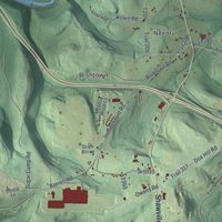 Second close-up of the map of Bradford, Clearfield County, Pennsylvania print showing more streets and buildings