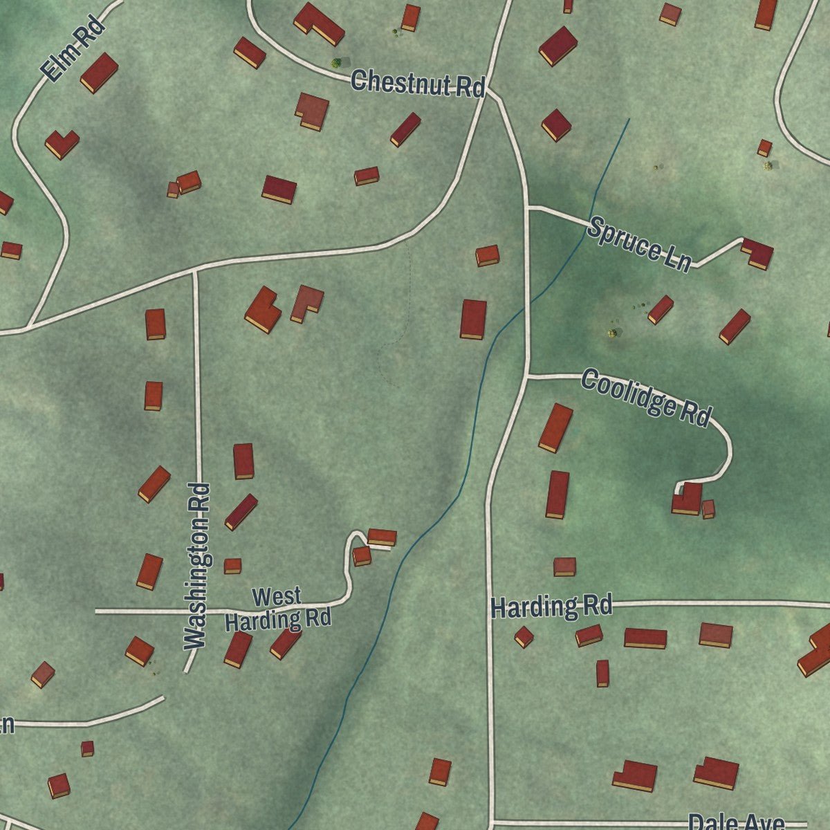 Second close-up of the map of Bradford Woods, Pennsylvania print showing more streets and buildings