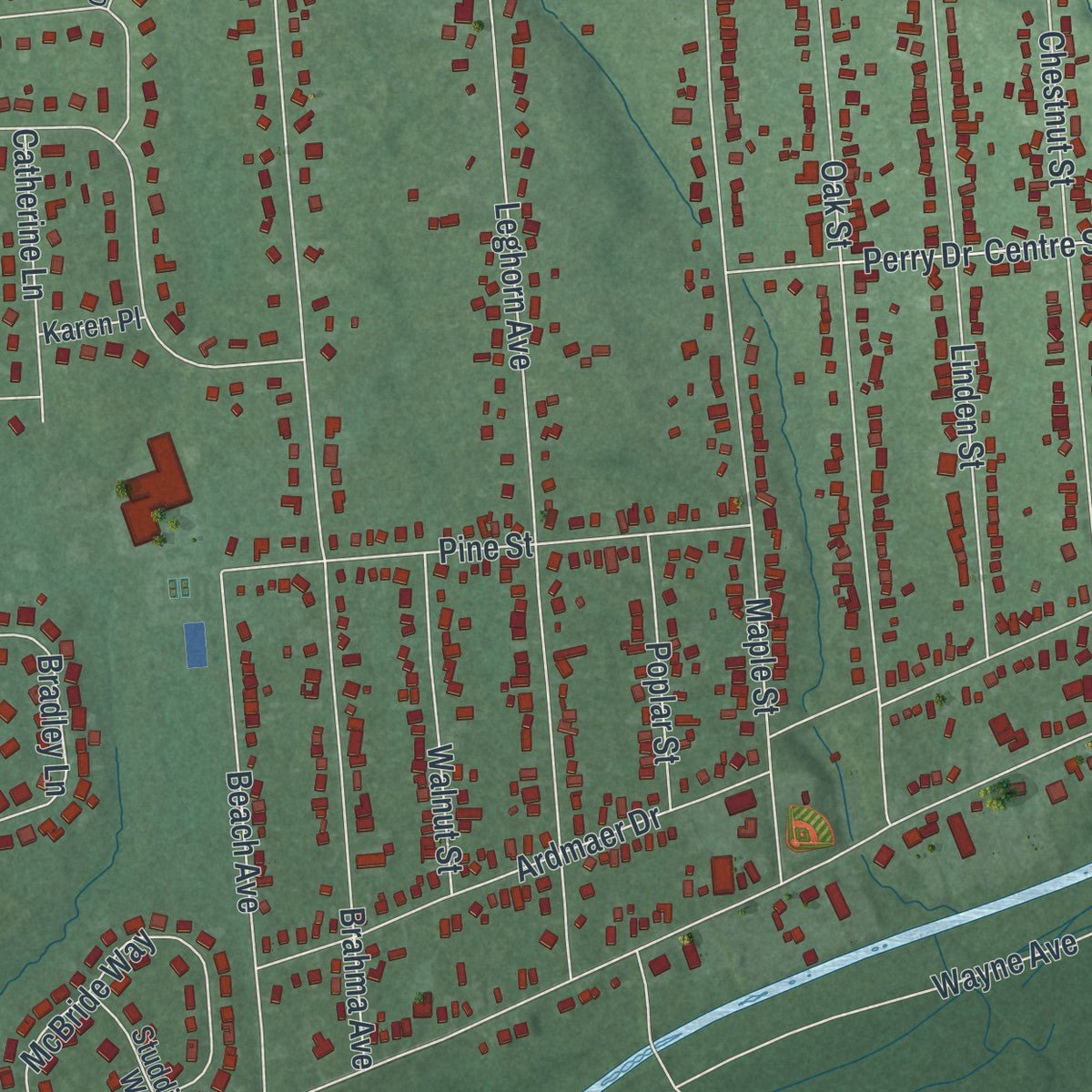 Second close-up of the map of Bradley Gardens, New Jersey print showing more streets and buildings