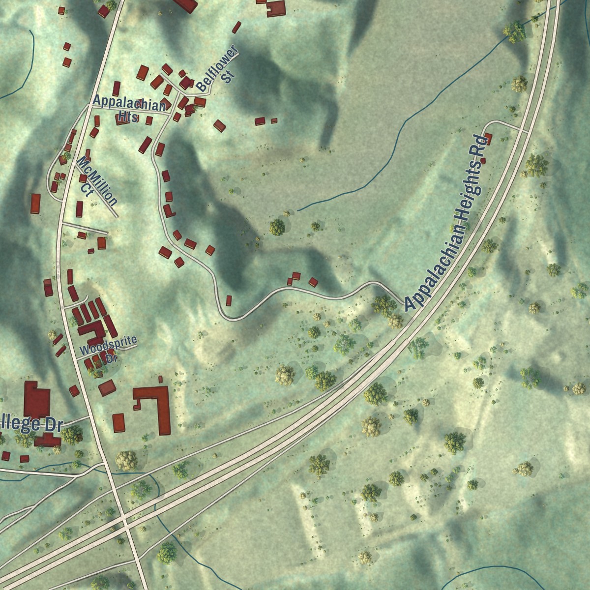 Second close-up of the map of Bradley, West Virginia print showing more streets and buildings