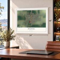 Bradner, Ohio map, 18 x 24 inch print in a white frame in a home office