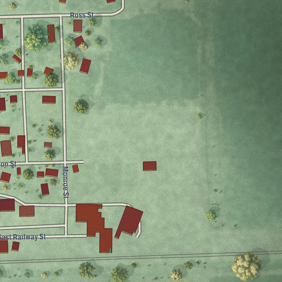 Second close-up of the map of Bradshaw, Nebraska print showing more streets and buildings