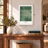 Bradshaw, Nebraska map, 12 x 18 inch print in a white frame in an entryway