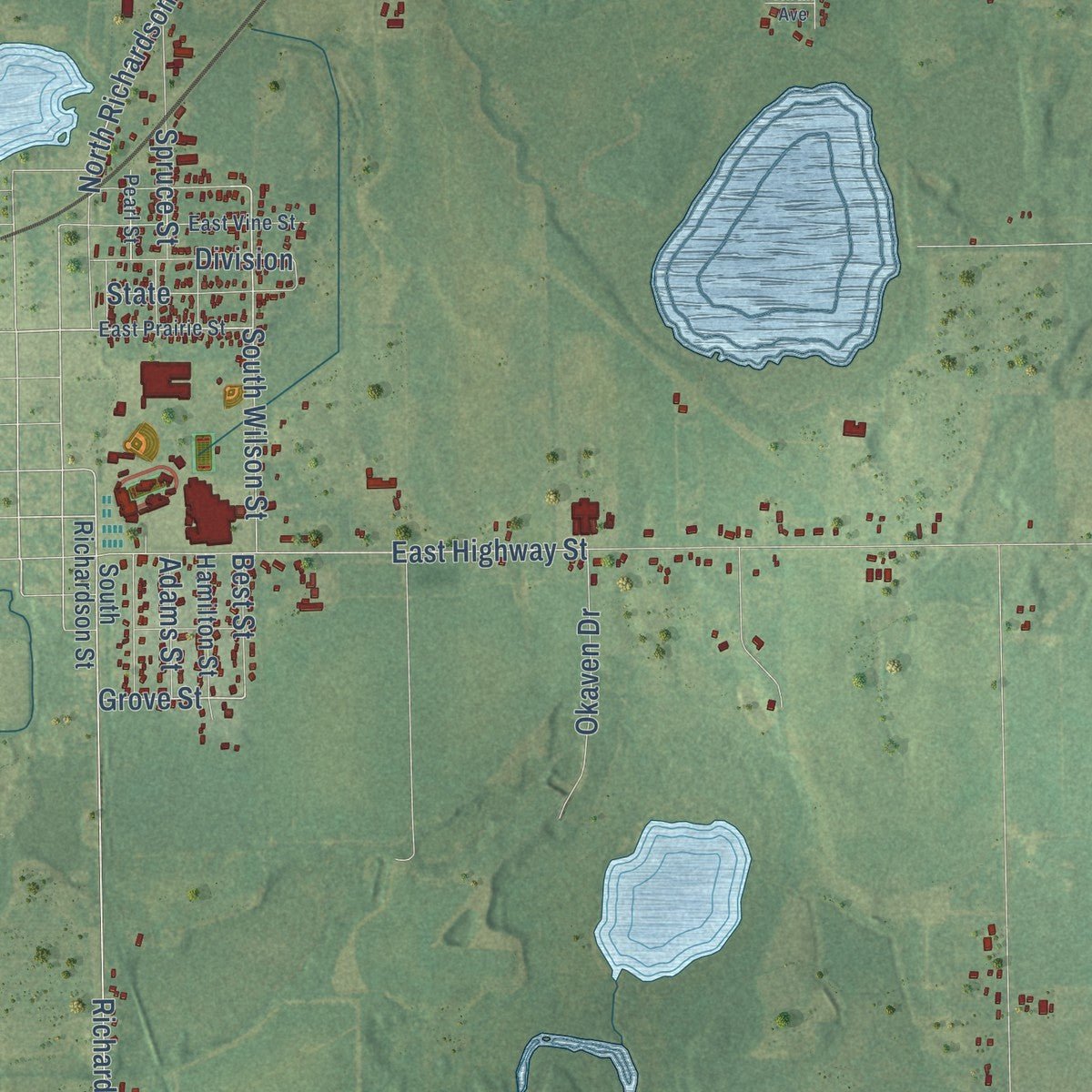 Second close-up of the map of Brady, Kalamazoo County, Michigan print showing more streets and buildings