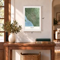Brady, Nebraska map, 12 x 18 inch print in a white frame in an entryway