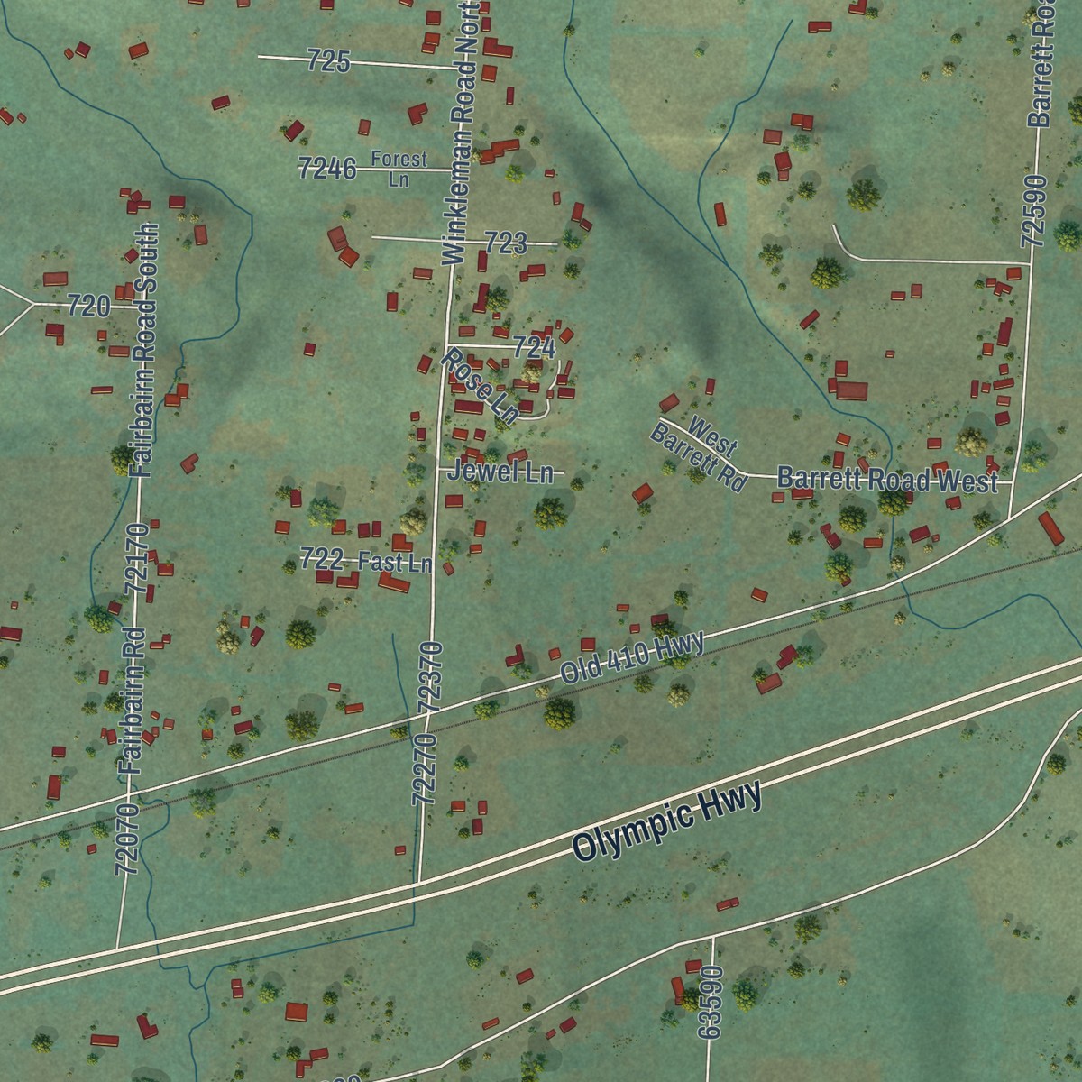 Second close-up of the map of Brady, Washington print showing more streets and buildings