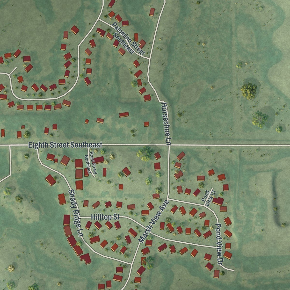 Second close-up of the map of Braham, Minnesota print showing more streets and buildings