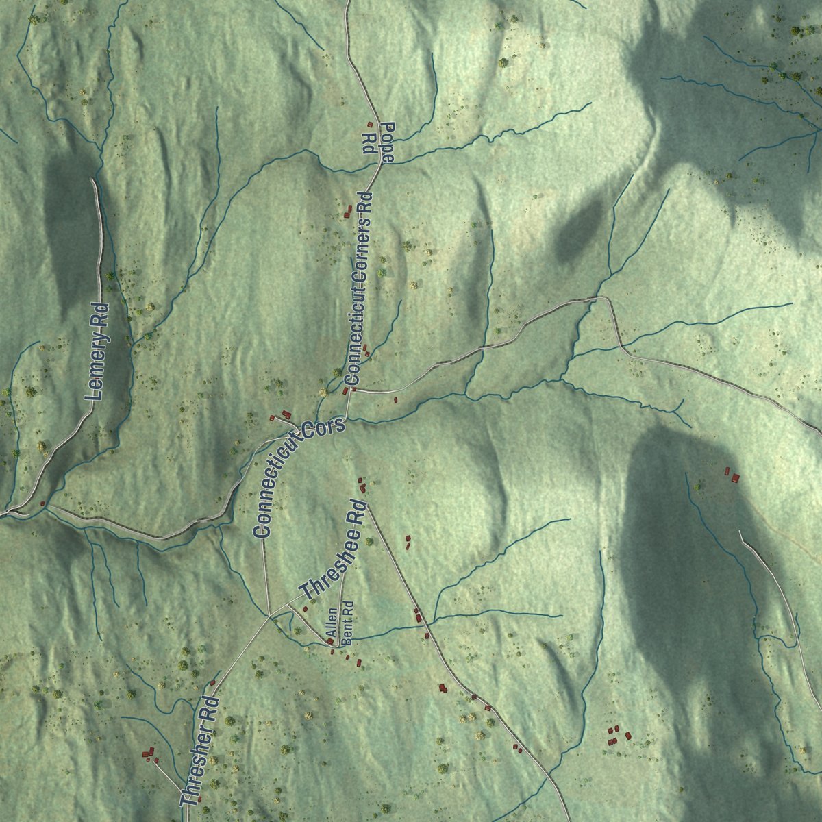 Second close-up of the map of Braintree, Vermont print showing more streets and buildings