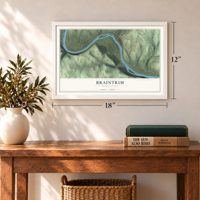 Braintrim, Pennsylvania map, 12 x 18 inch print in a white frame in an entryway