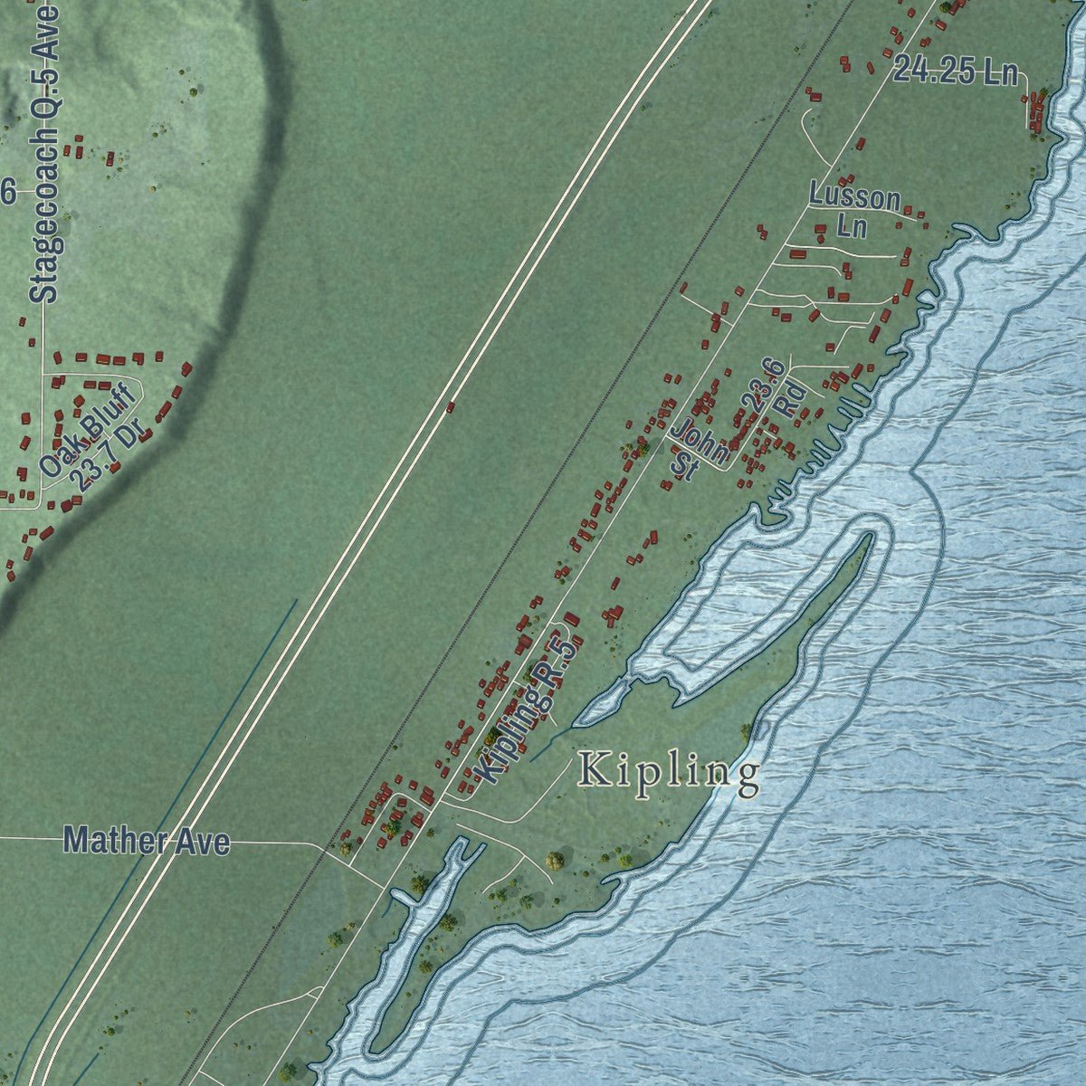 Second close-up of the map of Brampton, Michigan print showing more streets and buildings