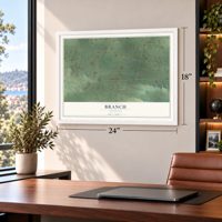Branch, Arkansas map, 18 x 24 inch print in a white frame in a home office