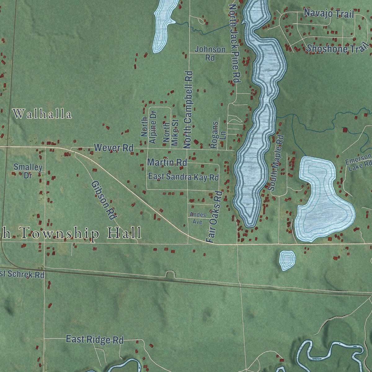 Second close-up of the map of Branch, Michigan print showing more streets and buildings
