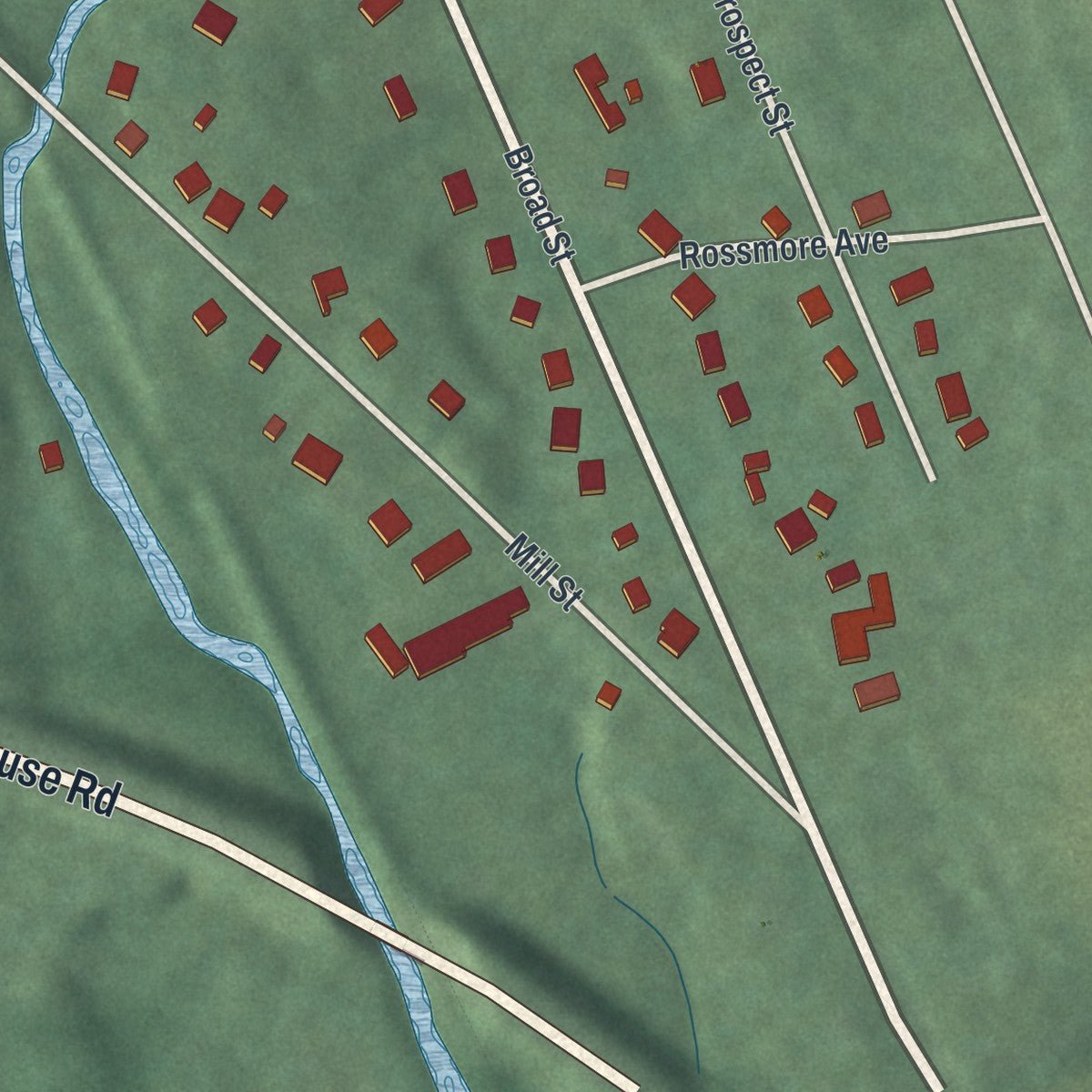 Second close-up of the map of Branchville, New Jersey print showing more streets and buildings