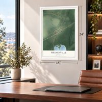 Branchville, Virginia map, 18 x 24 inch print in a white frame in a home office