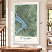 Brandermill, Virginia map, 24 x 36 inch print in a white frame by a staircase