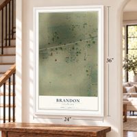 Brandon, Colorado map, 24 x 36 inch print in a white frame by a staircase