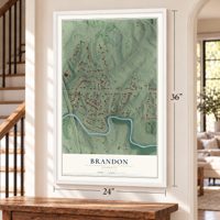 Brandon, Georgia map, 24 x 36 inch print in a white frame by a staircase