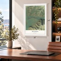 Brandon, Montana map, 18 x 24 inch print in a white frame in a home office