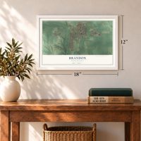 Brandon, South Dakota map, 12 x 18 inch print in a white frame in an entryway